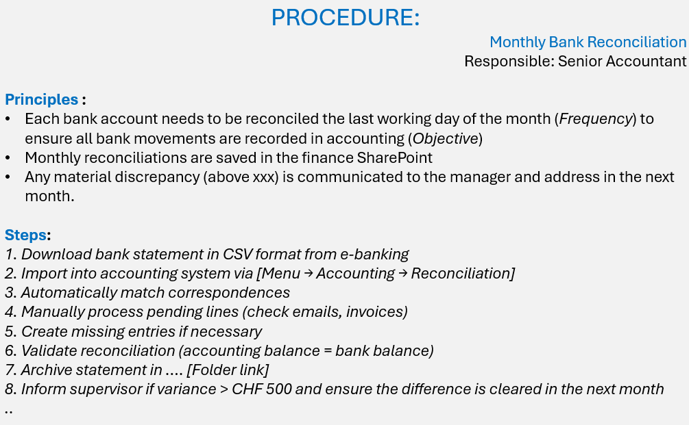 Bank reconciliation procedure simple example